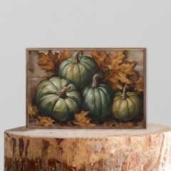Four Green Pumpkins In Leaves Framed Wall Art