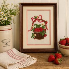 Framed Needlepoint Strawberry Basket Wall Art