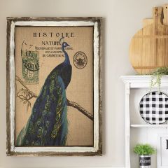 Framed Peacock On Burlap 