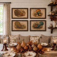 Framed Peacock Pheasant Wall Prints Set of 4