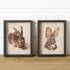 Framed Primitive Rabbit Prints Set of 2