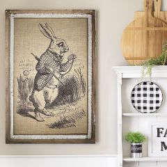 Framed White Rabbit On Burlap