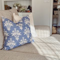 French Blue Floral Medallion Throw Pillow