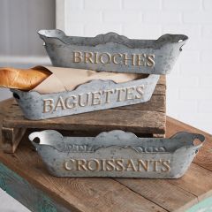 French Country Galvanized Baguette Bins Set of 3