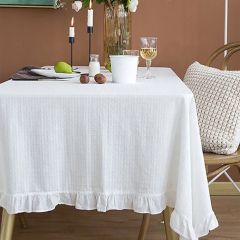 French Embroidered White Ruffled Tablecloth
