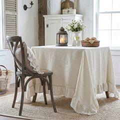 French Embroidered White Ruffled Tablecloth