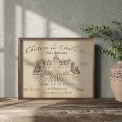 French Wine Label Cream By Daphne Brissonnet Framed Sign