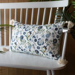 Fresh Blue Florals Accent Pillow With Tassels