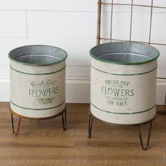Fresh Cut Flowers Planter On Metal Stand Set of 2
