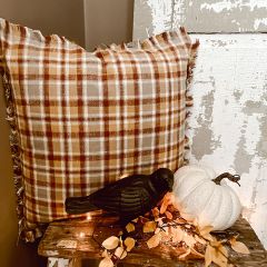 Fringed Autumn Plaid Accent Pillow