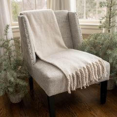 Fringed Cream Throw Blanket