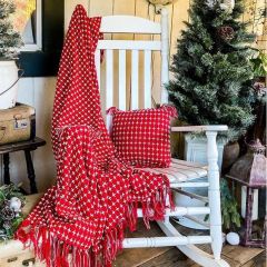 Fringed Red/White Accent Pillow