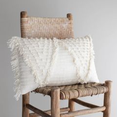 Fringed Textured Boho Chic Lumbar Pillow