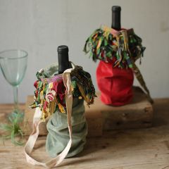 Fringed Velvet Wine Bags Set of 6