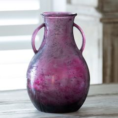 Frosted Cranberry Handled Glass Vase 13 Inch