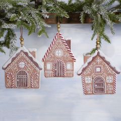 Frosted Gingerbread House Ornament Set of 3