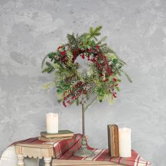 Frosted Mixed Pine With Red Berries Wreath 20 Inch