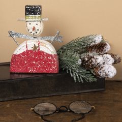 Frosted Wooden Snowman Shelf Sitter