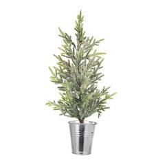 Frosty Faux Angel Pine Tree In Metal Pot