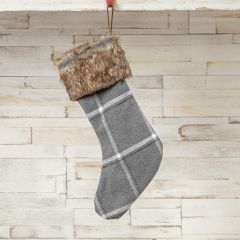 Fur Cuff Grey Plaid Holiday Stocking