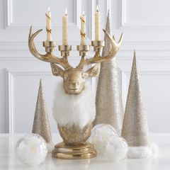 Fur Trim Glittered Cone Trees Set of 3