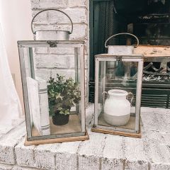 Galvanized Metal and Glass Lantern Set of 3