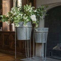 Galvanized Metal Bucket Planter Set of 2
