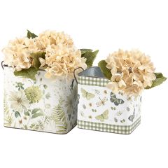 Galvanized Metal Decorative Botanical Bins Set of 2