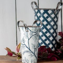 Galvanized Metal Patterned Bucket Vases Set of 2