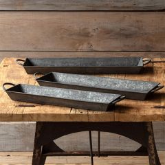 Galvanized Metal Trough Tray Set of 3