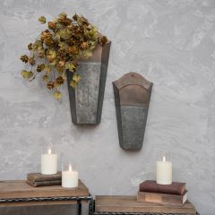 Galvanized Metal Vase Wall Pocket Set of 2