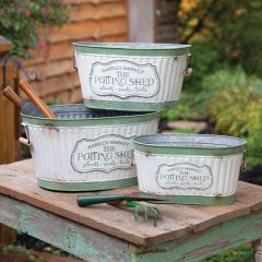 Galvanized Potting Shed Bucket Set of 3