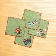 Garden Bugs Embroidered Cocktail Napkins Assorted Set of 12