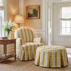 Garden Floral Stripe Skirted Parlor Chair and Ottoman