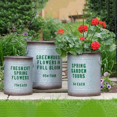 Garden Flowers Metal Planter Bucket Set of 3