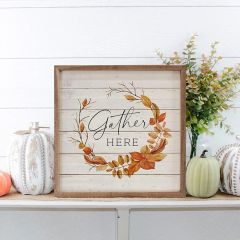 Gather Here Fall Wreath Whitewash Wall Art
