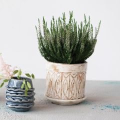 Geometric Pattern Terra Cotta Planter With Saucer