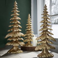 Gilded Holiday Layered Tree Figures Set of 3