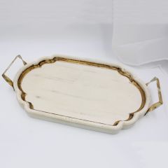 Gilded White Wood and Metal Tray With Handles