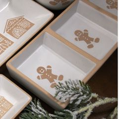 Gingerbread Man Stoneware 3 Section Tray