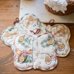 Gingham and Floral Patchwork Butterfly Pot Holder Set of 3