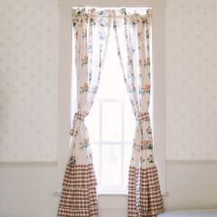 Gingham and Floral Ruffled Curtain Panel Set of 2