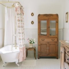Gingham and Floral Ruffled Shower Curtain