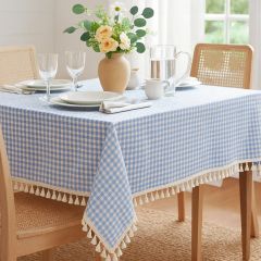 Gingham Check Tasseled Tablecloth