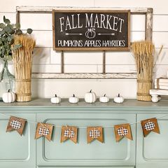 Gingham Check Wood Pumpkins Banner