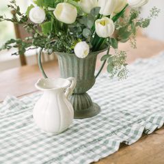 Gingham Green Ruffled Table Runner