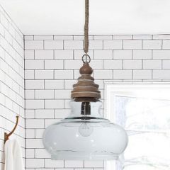 Glass and Mango Wood Pendant Light
