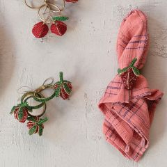 Glass Beaded Strawberry Napkin Rings Set of 4