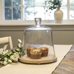 Glass Bell Cloche On Round Wood Base