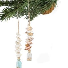 Glass Bottle and Seashell Ornament Set of 2